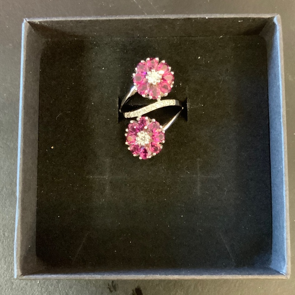Elegant Pink and Silver Floral Ring